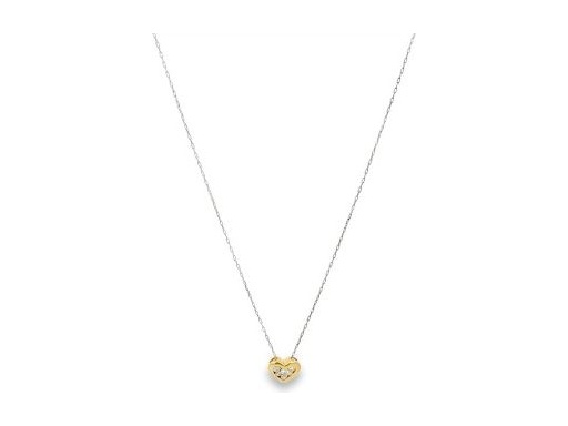 Platinum Chain Necklace with Yellow Gold Heart Pendant with Natural Diamonds